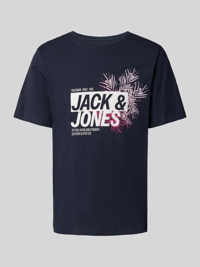 Jack & Jones T-Shirt mit Label-Print Modell 'JAXON' Marine 2