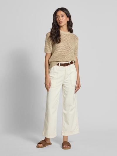 Tommy Hilfiger Regular Fit Häkelpullover aus Baumwoll-Mix Sand 1