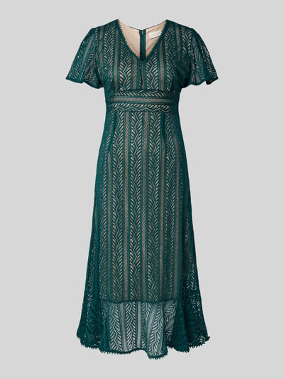Produktfoto, Kleid mit Häkelspitze von Apricot, Taillierte Passform, Midikleid, V-Ausschnitt, Volants, grüne Spitze, Rückenlänge 120 cm, Brustweite 44 cm, Ärmellänge 20 cm