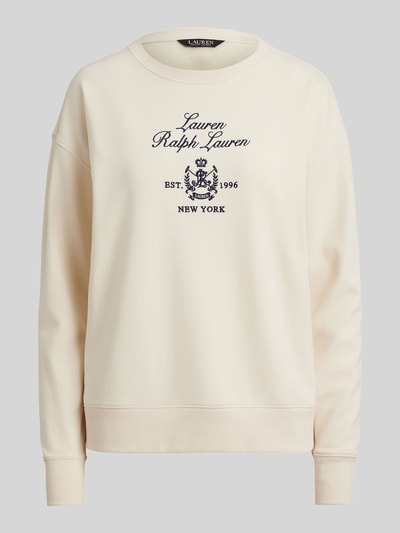 Produktfoto, Regular Fit Sweatshirt aus Baumwoll-Mix von Lauren Ralph Lauren, kremowy, unifarben, krój regular fit, okrągły dekolt, długi rękaw, ściągacze, nadrukowane logo, materiał sweat z bawełnianego miksu