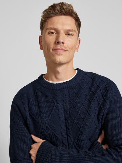 Tom Tailor Sweter z dzianiny o kroju regular fit ze ściegiem warkoczowym i prążkowanymi wykończeniami Granatowy 3