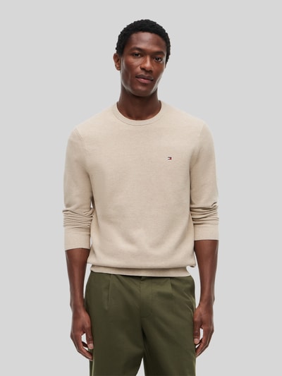 Tommy Hilfiger Sweter z dzianiny o kroju regular fit z czystej bawełny Beżowy melanż 4