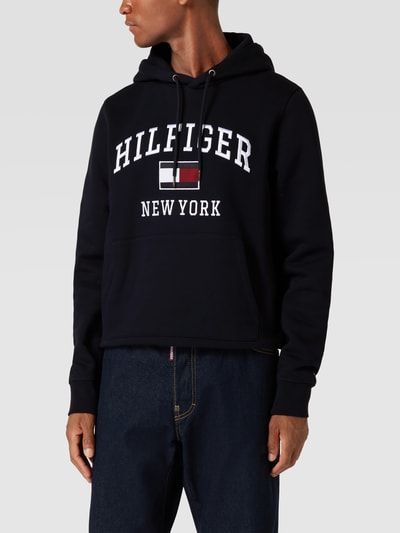 Tommy Hilfiger Hoodie met labelstitching, model 'VARSITY' Marineblauw - 4