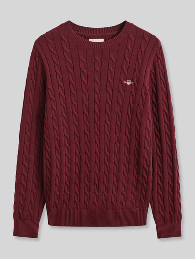 Produktfoto, Regular Fit Pullover aus reiner Baumwolle von GANT in Dunkelrot mit Zopfmuster-Struktur, Herren Pullover von GANT
