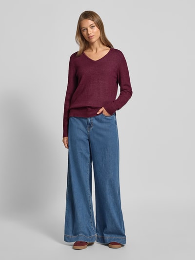 Christian Berg Woman Regular Fit Longsleeve aus Viskose-Mix in Strick-Optik Kirsche Melange 1