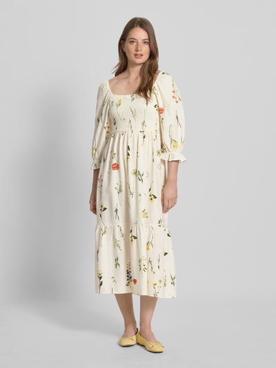 ZABAIONE Midi-jurk van viscosemix met linnen, model 'Mi44ss' Offwhite - 4