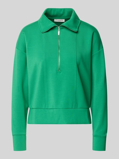 Produktfoto, groen Sweatshirt met Umlegekragen van Christian Berg Woman, los model, korte ritssluiting, geribbelde boorden, modal mix.