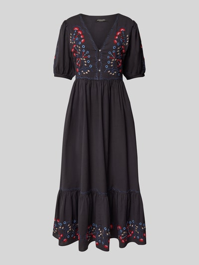 Scotch & Soda Midikleid aus Baumwoll-Leinen-Mix mit V-Ausschnitt Dunkelblau 2