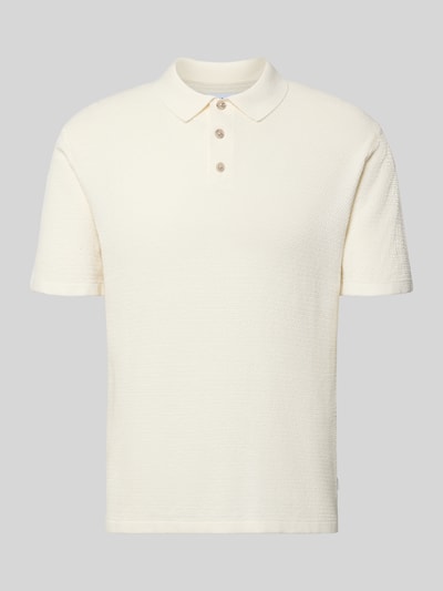Produktfoto, Regular Fit Poloshirt mit Strukturmuster Modell 'GEORGE' von Jack & Jones, Baumwoll-Mix, cremefarben, Knopfleiste, Rückenlänge 67 cm.