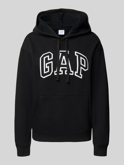 Produktfoto, Hoodie mit Logo und Känguru-Tasche von GAP, czarny bawełniany krój regular fit, kieszonka z logo z przodu