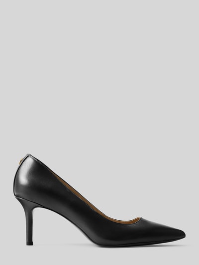 Produktfoto, Pumps aus echtem Leder von Lauren Ralph Lauren, czarne, gładkie, spiczasty nosek, szpilka, logo z metalu, skóra naturalna