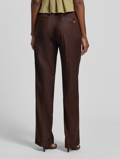GUESS Hose aus Leinen-Mix mit Bügelfalten Modell 'CARLA' Schoko 5