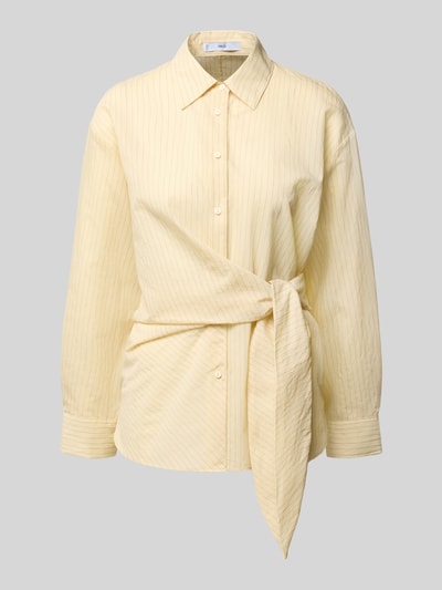 Produktfoto, Regular Fit Bluse mit Knotendetail Modell 'CHIPITI' von Mango, Baumwoll-Mix, hellgelb, Hemdblusenkragen, Knopfleiste, strukturierte Oberfläche