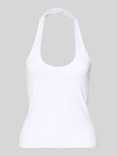 Produktfoto, Figurbetontes Neckholder-Top mit Rundhalsausschnitt von REVIEW aus Baumwoll-Elasthan-Mix, Slim-Fit, Rückenlänge 32 cm, Farbe Weiß