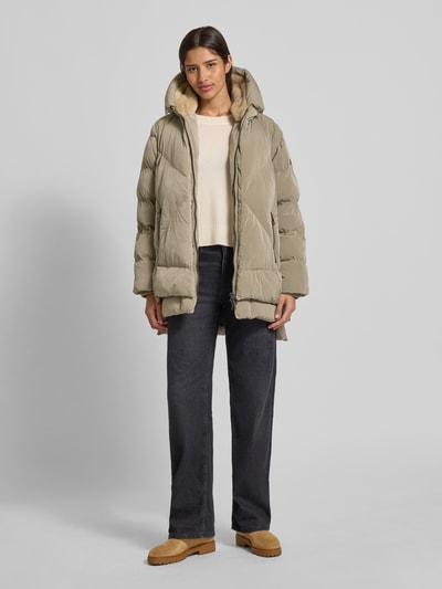 Blonde No. 8 Lange winterjas met imitatiebont, model 'FROST' Kaki - 1