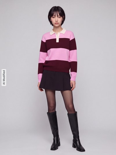 Jake*s Casual Pullover mit Polokragen Pink 1