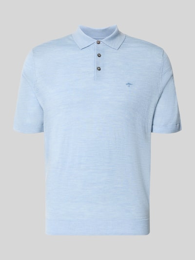 Produktfoto, Regular Fit Poloshirt aus reiner Baumwolle in Strick-Optik von Fynch-Hatton in Hellblau, Polokragen, kurzärmeliges Design