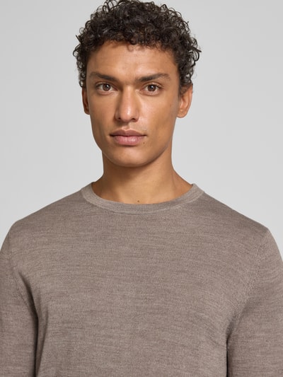 Christian Berg Men Regular fit shirt met lange mouwen van een mix van merinowol Roodbruin gemêleerd - 3