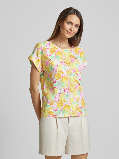 Montego T-shirt van viscose met all-over motiefprint Felroze - 4