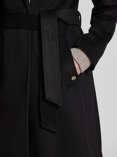 s.Oliver BLACK LABEL Regular fit lange wollen jas met tailleriem om te strikken Zwart - 3