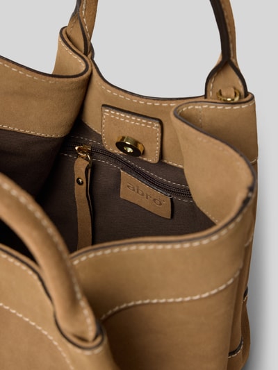 Produktfoto, Handtasche aus echtem Leder Modell 'ESSENTIAL' von Abro in Beige mit Kontrastnähten, Magnetverschluss, Label-Detail, Innenfach.