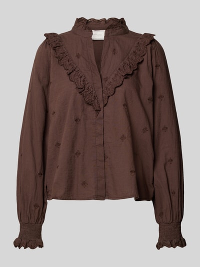 Neo Noir Regular Fit Bluse mit Rüschenbesatz Modell 'Degas' Dunkelbraun 2