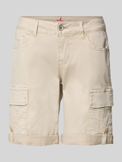 Produktfoto, Cargo Shorts im 5-Pocket-Design mit Pattentaschen von Buena Vista aus Baumwoll-Mix mit Stretch-Anteil in Beige, Straight Fit, Knopf- und Reißverschluss, fixierter Aufschlag am Saum, Bundweite 39 cm, Innenbeinlänge 27 cm bei Größe S