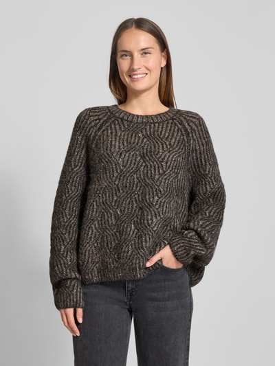 MOS MOSH Sweter z dzianiny z okrągłym dekoltem model ‘Unnur’ Ciemnoszary 4