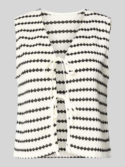 Produktfoto, Regular Fit Weste mit Baumwoll-Anteil Modell 'EVA LIFE' von Only, Optik: Allover-Muster, V-Ausschnitt, Bindeband, Strick, kontrastreiche Streifen in Schwarz-Weiß, glatte Textur