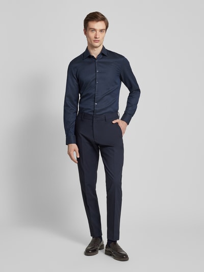 Jake*s Super slim fit zakelijk overhemd van Two Ply met kentkraag Marineblauw - 1