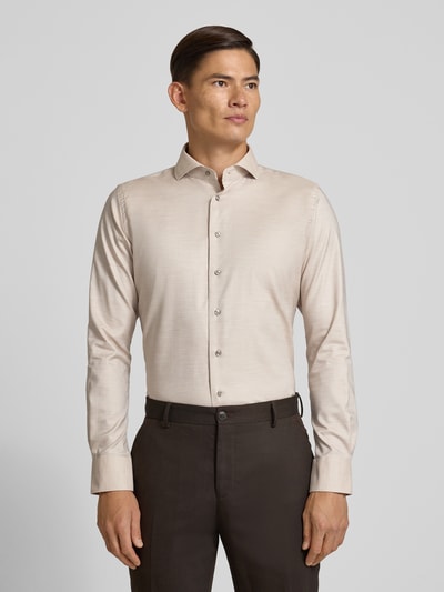 Profuomo Slim fit zakelijk overhemd met haaikraag Zand - 4