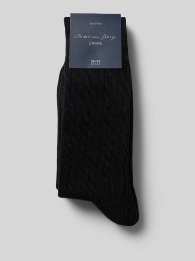 Produktfoto, Socken aus Baumwoll-Mix im 2er-Pack von Christian Berg Men in Schwarz, Ripp-Optik, elastisches Bündchen, Label-Print
