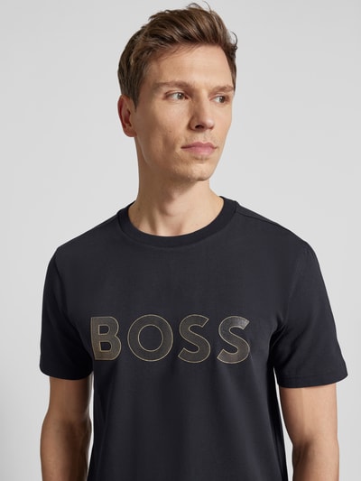 BOSS Green T-shirt met labelprint Donkerblauw - 3