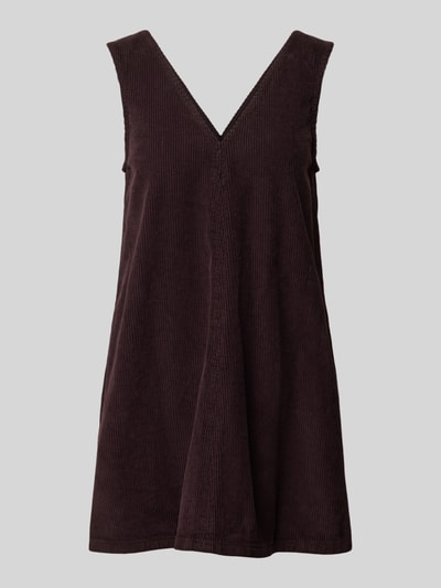 Produktfoto, sukienka mini z sztruksu w kolorze ciemnobrązowym, Linia a, dekolt w serek, bawełna, Model 'ERIKA' od Topshop, długość tyłu w rozmiarze S: 79 cm, szerokość w rozmiarze S: 44 cm