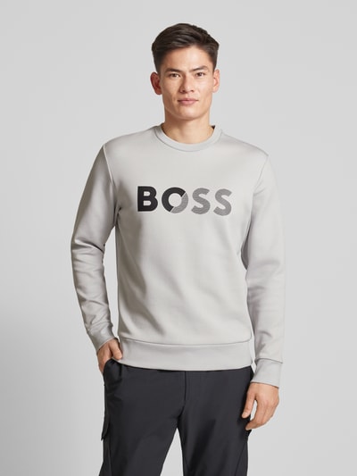 BOSS Green Sweatshirt mit Label-Print Hellgrau 4