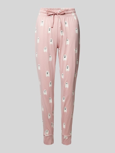 Jake*s Casual Tapered Fit Pyjama-Hose mit Motiv-Print Rosa 1