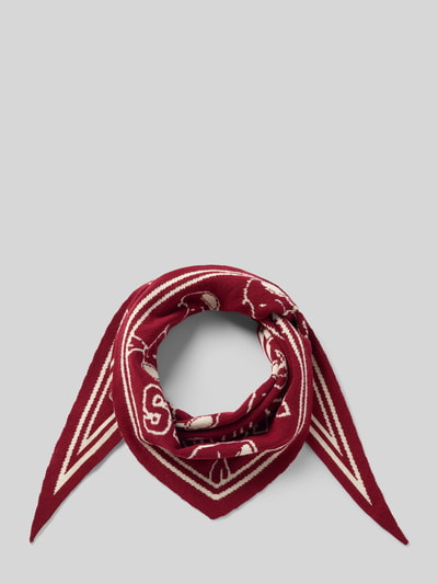 Produktfoto, Schal mit Viskose-Anteil im Allover-Look von Codello aus Material-Mix in Dreiecksform, rote Strick-Optik mit Muster, 21 x 32 cm.