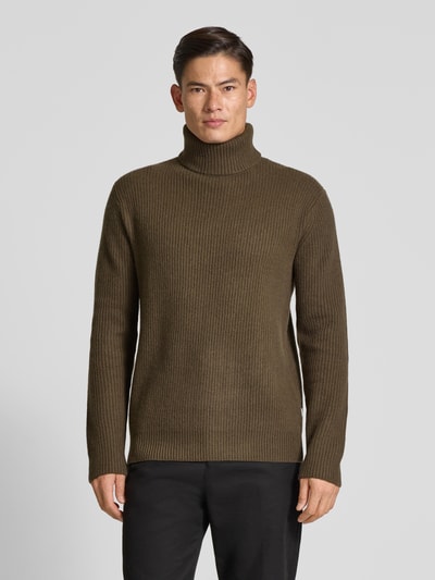 Les Deux Slim fit pullover van zuivere scheerwol, model 'EDDIE' Donkerbruin - 4