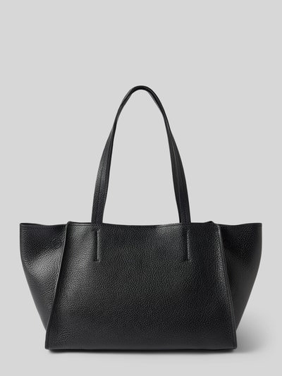Produktfoto, schwarze Handtasche aus echtem Leder Modell 'HAMILTON' von MICHAEL Michael Kors, genarbte Textur, neutraler Hintergrund, Hauptfach mit Magnetverschluss, Label-Applikation, Maße: 52x27x15 cm, Schulterriemen 62 cm.