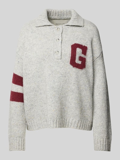 Gant Gebreide pullover met labelstitching, model 'INTARSIA' Lichtgrijs gemêleerd - 2