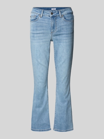 Produktfoto, Flared Fit Jeans im 5-Pocket-Design Modell 'Fly' von Liu Jo White in hellblauem Baumwoll-Mix, verkürzte Passform, Knopf- und Reißverschluss, Damen Jeans