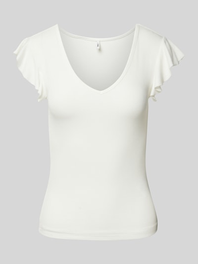 Only T-Shirt mit V-Ausschnitt Modell 'BELIA' Offwhite 2