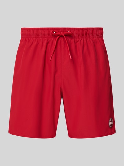 Produktfoto, Badehose mit elastischem Bund Modell 'Solid' von Colmar Originals in Rot, Gerade Passform, mit Tunnelzug und Label-Detail.