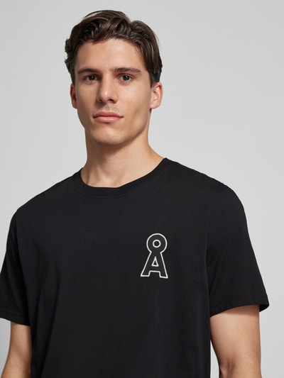 Armedangels T-shirt met geribde ronde hals, model 'AADONI' Zwart - 3