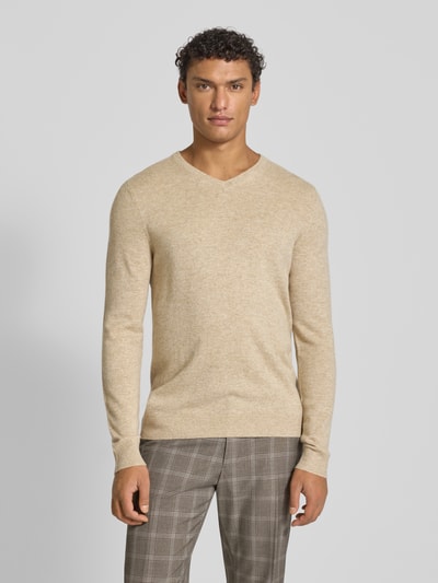 Christian Berg Men Kaschmirpullover mit V-Ausschnitt Camel Melange 4