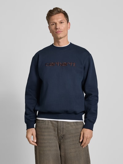 Carhartt Work In Progress Sweatshirt mit Label-Stitching Dunkelblau 4