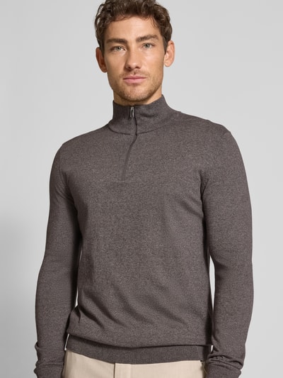 SELECTED HOMME Regular Fit Troyer aus reiner Baumwolle Modell 'BERG' Dunkelbraun Melange 3