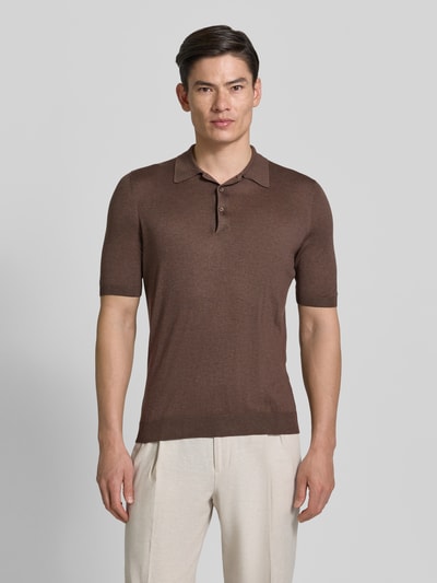 Gran Sasso Slim Fit Poloshirt aus reiner Seide Mittelbraun 4