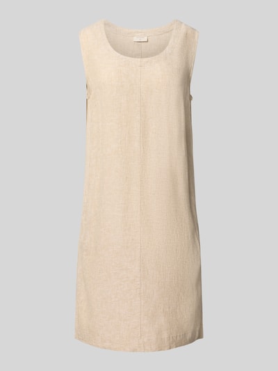 Produktfoto, Knielanges Kleid aus Leinen-Viskose-Mix Modell 'LAVA' von FREE/QUENT, gerade Form, beige, feine Struktur, Rundhalsausschnitt
