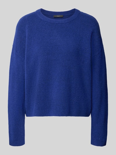 Produktfoto, Relaxed Fit Strickpullover mit Woll-Anteil von Oui in intensivem Blau, gerippte Abschlüsse, elastischer Material-Mix